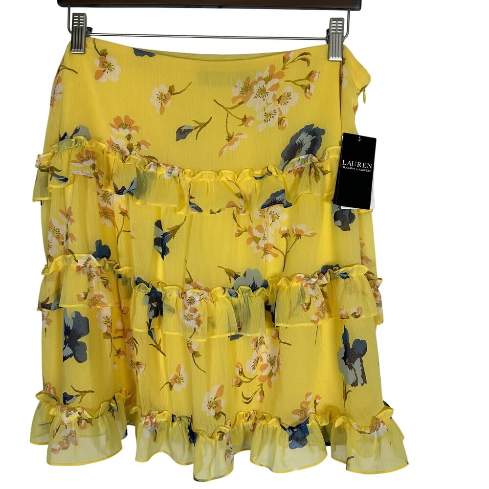 Lauren Ralph Lauren Floral Ruffle Georgette A-Line Mini Skirt 14 Cottagecore